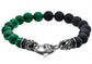Malecite And Onyx Stainless Steel Beaded Bracelet With Black Cubic Zirconia