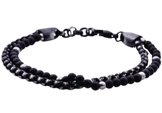 Onyx Black Stainless Steel Beaded Bracelet