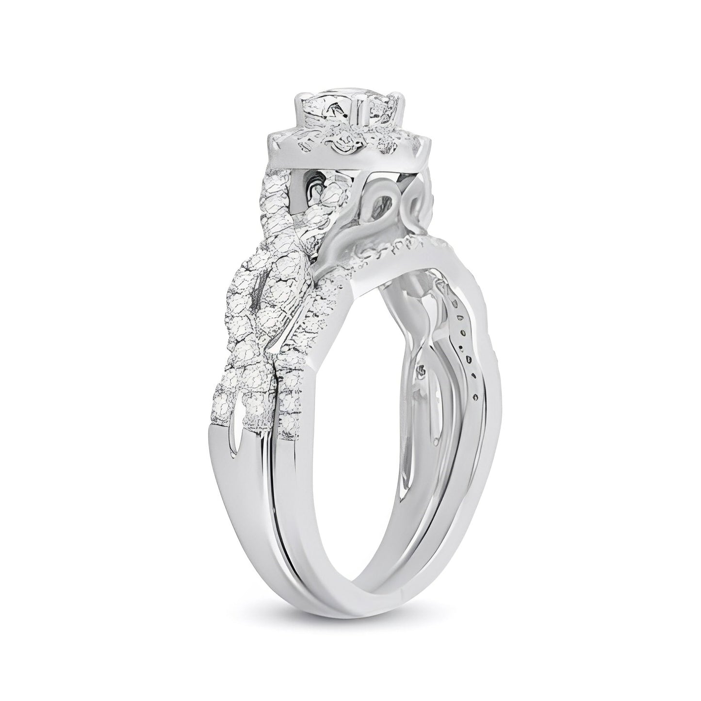 14K Two-Tone Gold Round Diamond Bridal Wedding Ring Set 1 CT-TW (CERTIFIED)