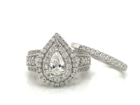 14K TWO-TONE GOLD PEAR DIAMOND BRIDAL WEDDING RING SET 2 CTTW (CERTIFIED)