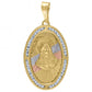 10kt Tri-Color Gold Unisex Cubic Zirconia Religious Oval Charm Pendant