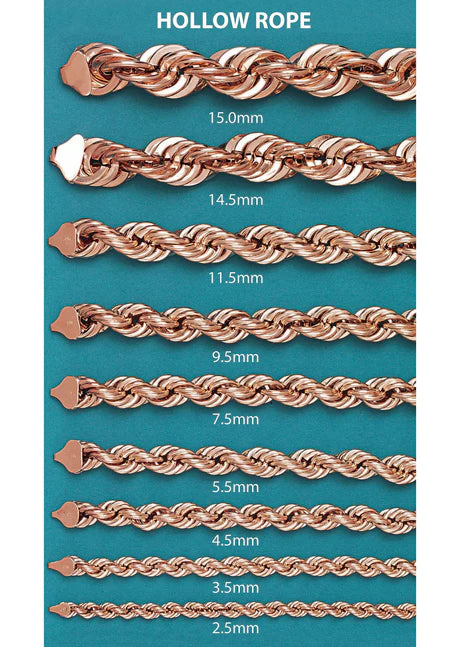 10k Rose Gold Chain - Hollow Mens Rope Chain