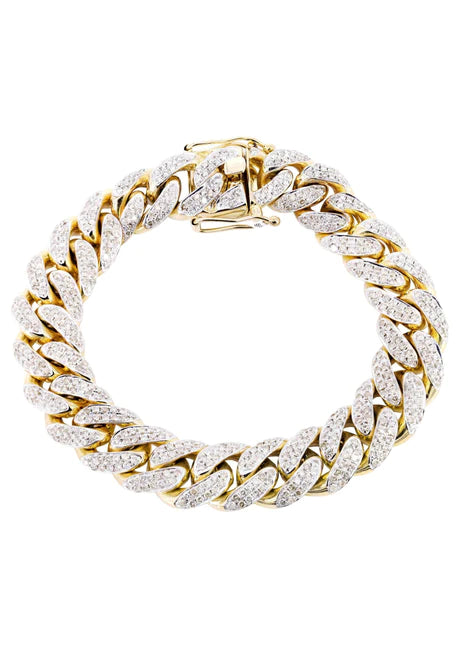 Mens Iced Out Diamond Miami Cuban Link Bracelet 10K Yellow Gold