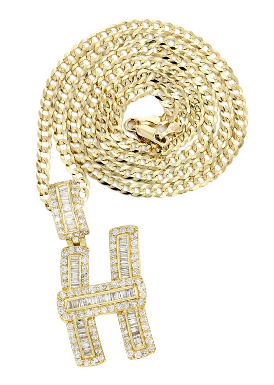 14K Yellow Gold Letter "H" Baguette Diamond