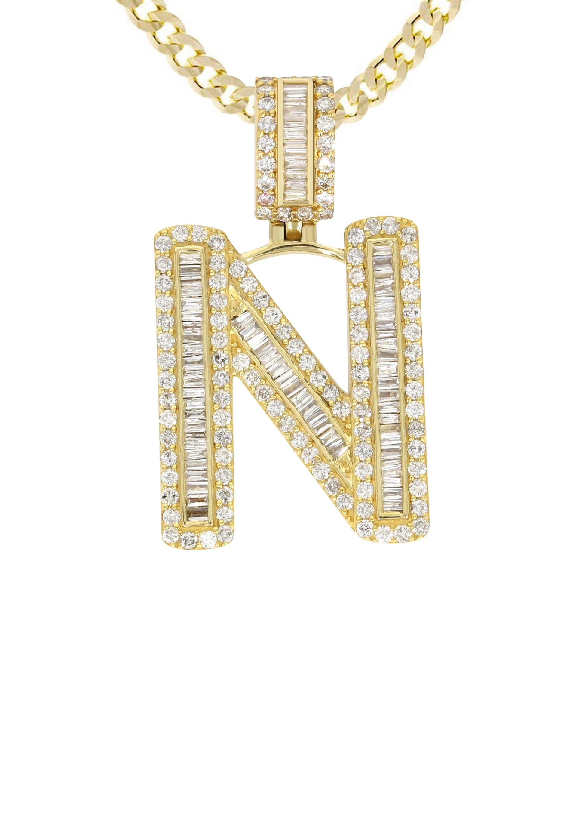 14K Yellow Gold Letter "N" Baguette Diamond
