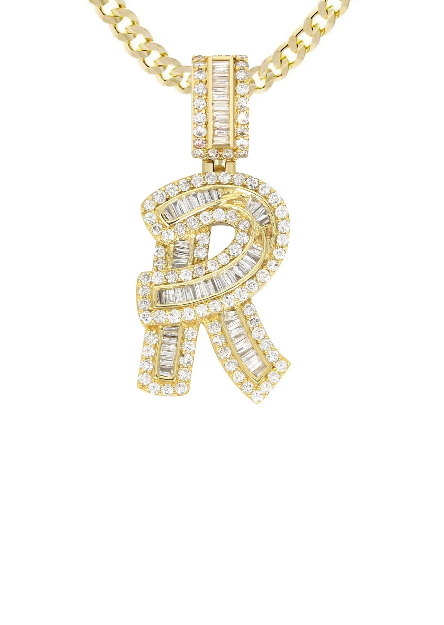 14K Yellow Gold Letter "R" Baguette Diamond