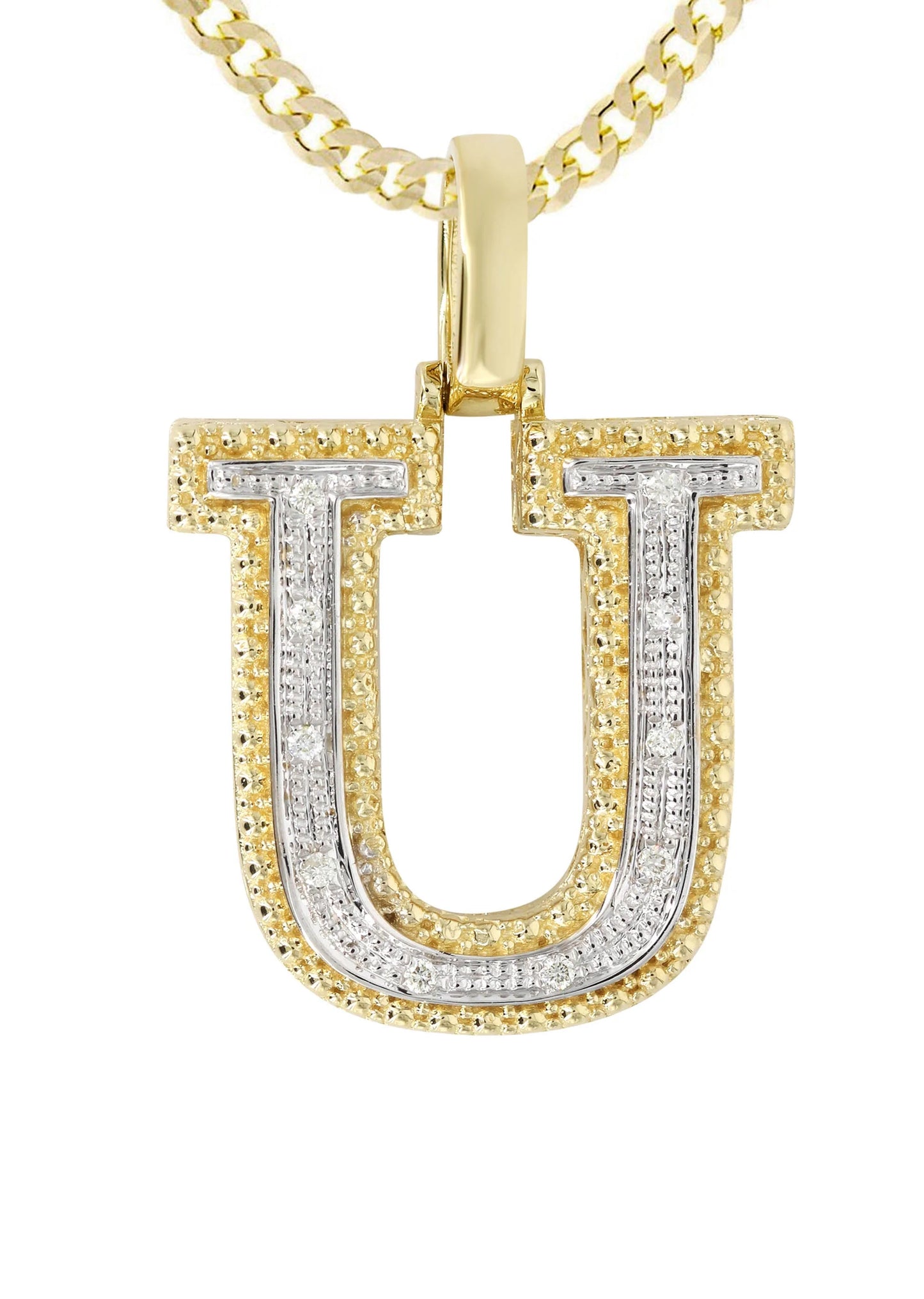10k Yellow Gold Diamond Pendant Letter "U"