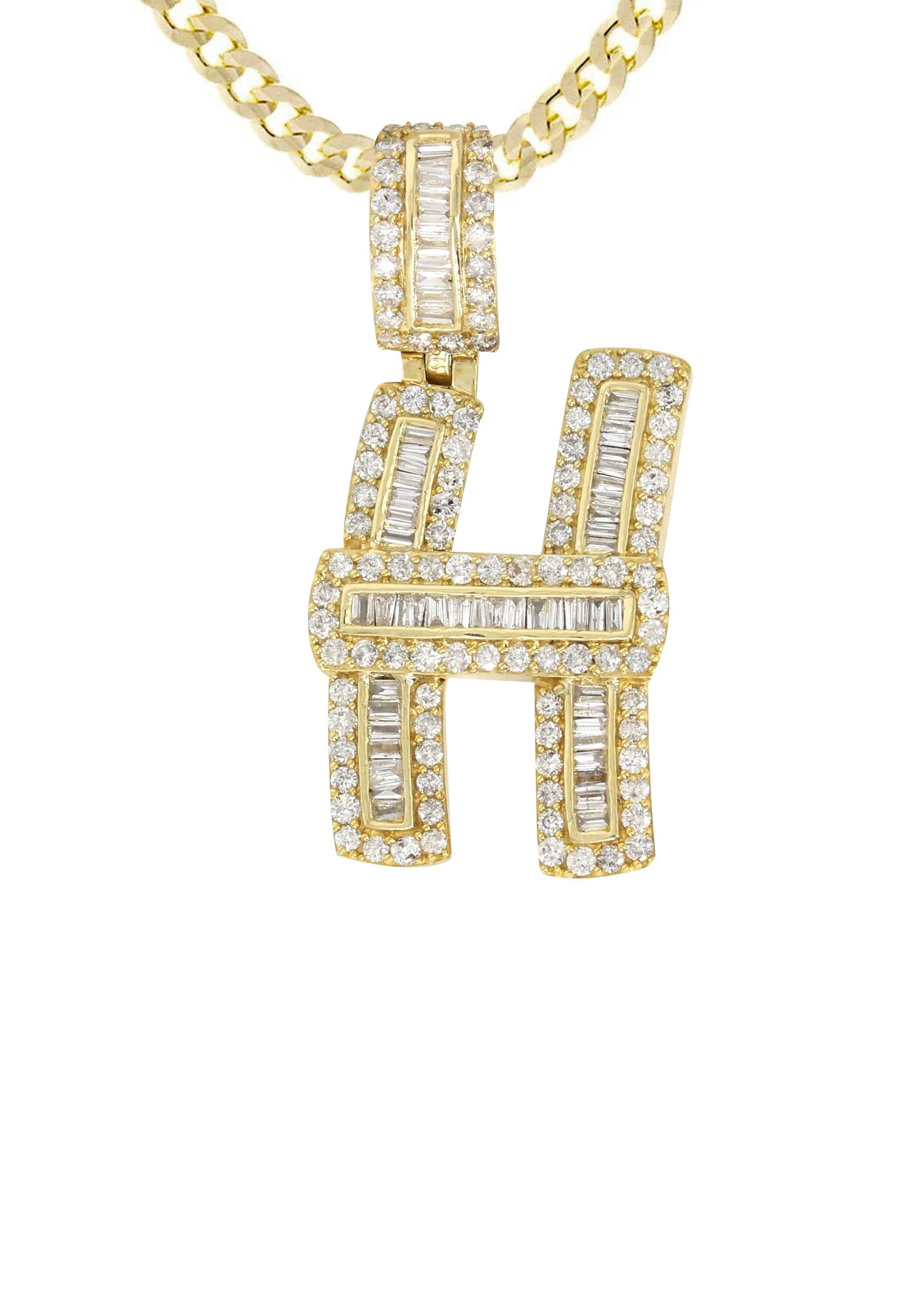 14K Yellow Gold Letter "H" Baguette Diamond