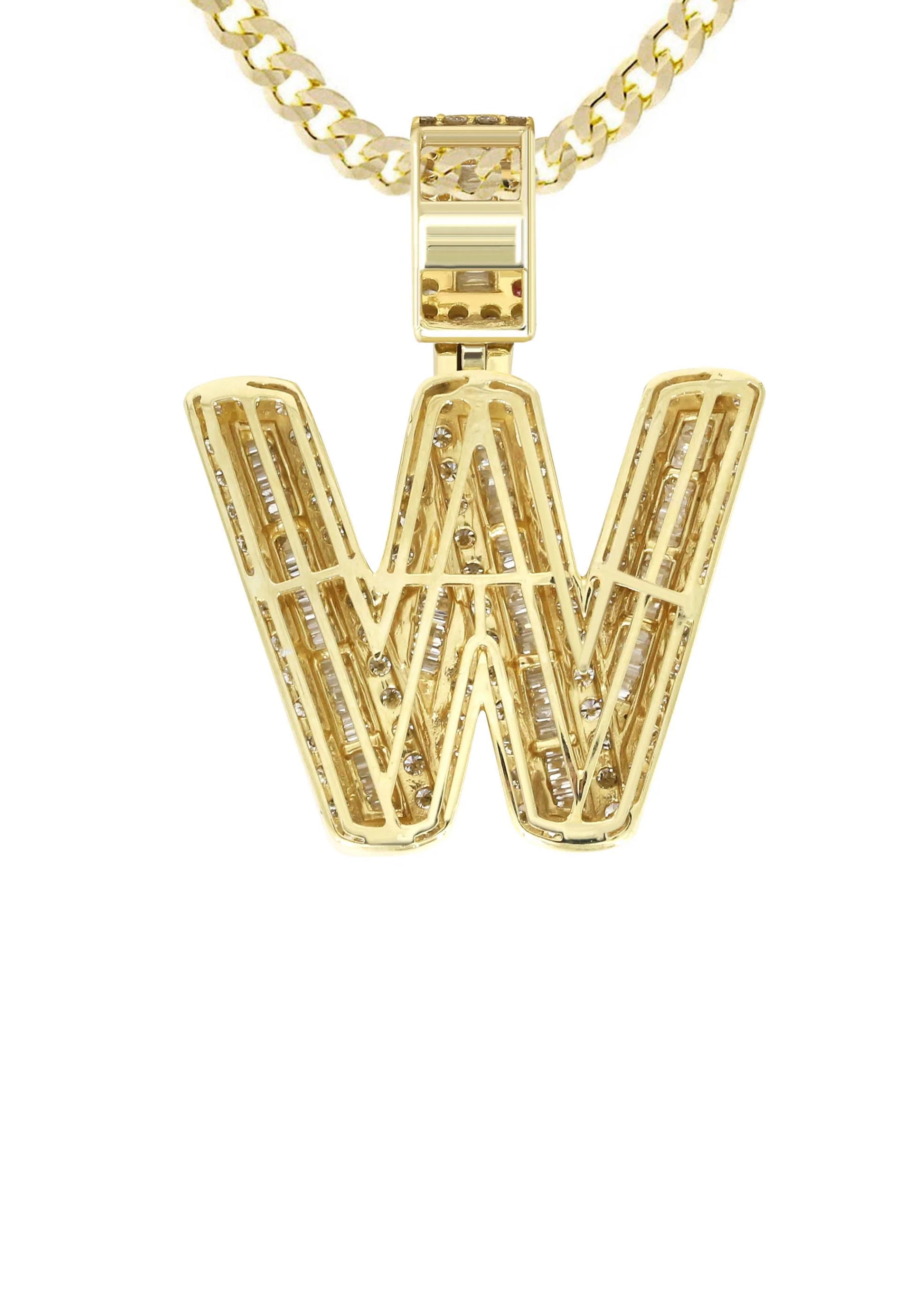 14K Yellow Gold Letter "W" Baguette Diamond