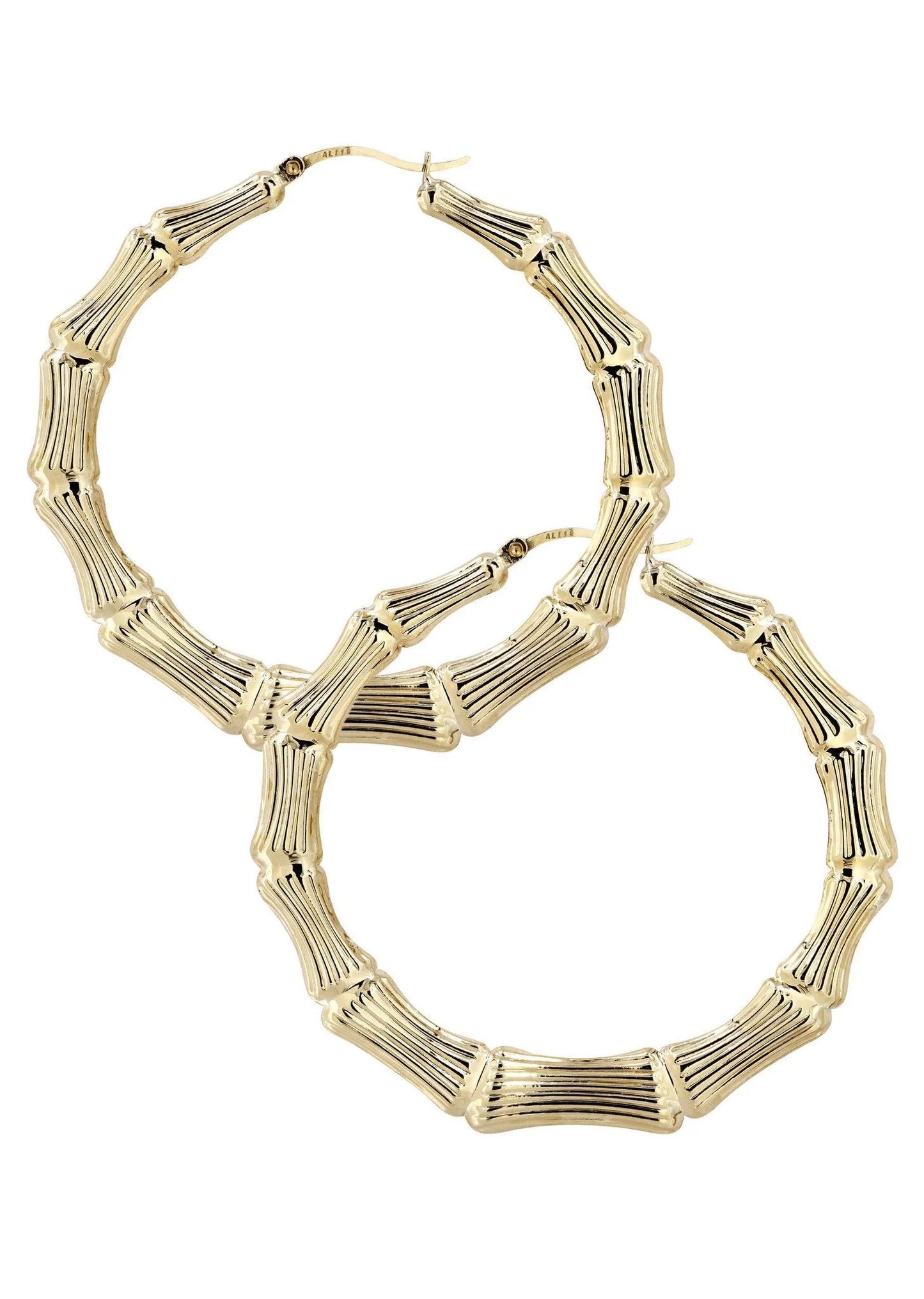 10K Gold Bamboo Hoop Earrings | Customizable Size