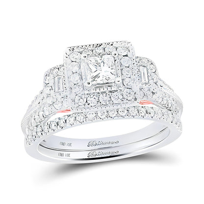 14K TWO-TONE GOLD PRINCESS DIAMOND BRIDAL WEDDING RING SET 1 CTTW (CERTIFIED)