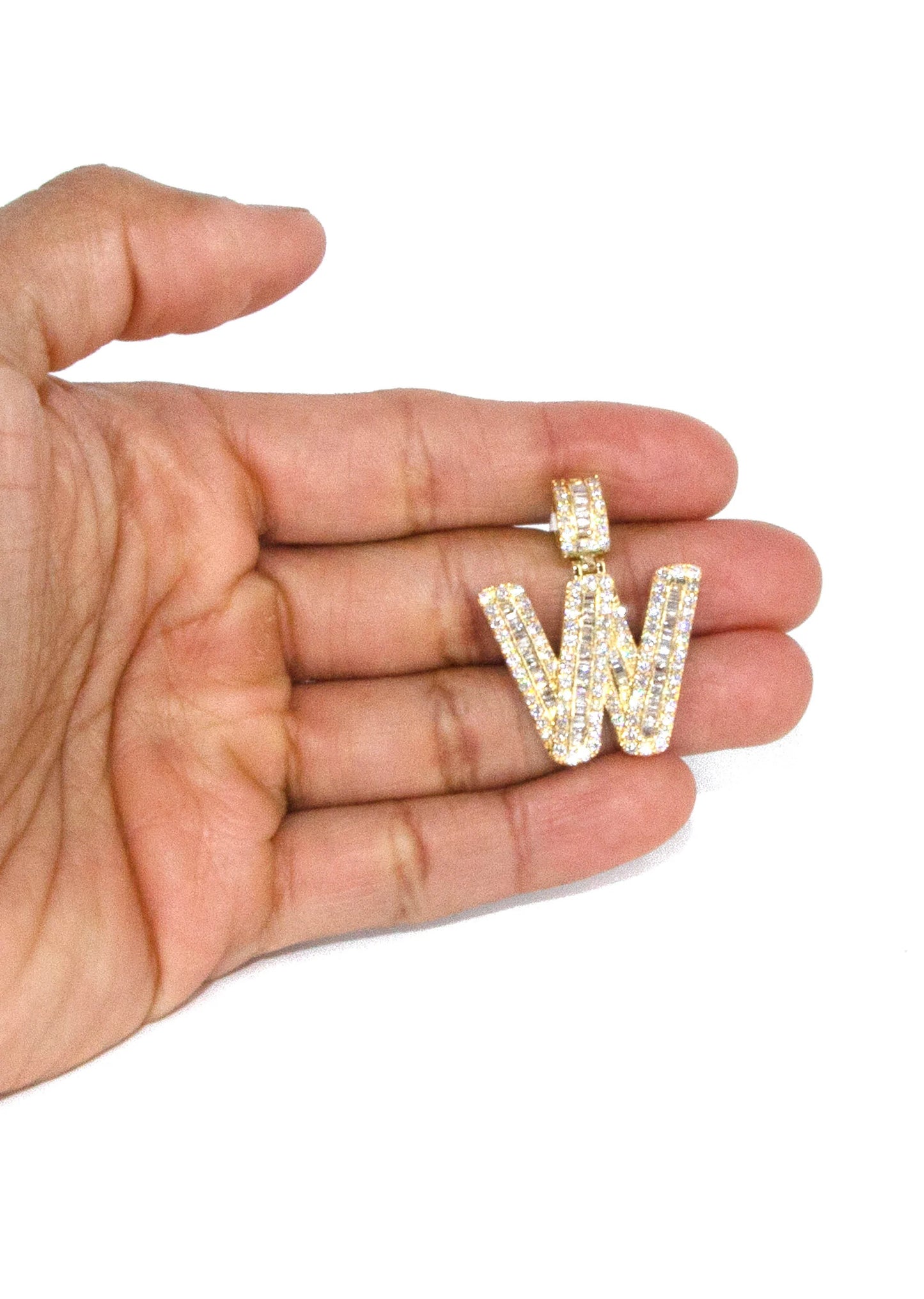 14K Yellow Gold Letter "W" Baguette Diamond