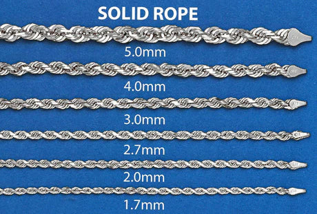 White Gold Chain - Mens Solid Rope Chain 14K Gold