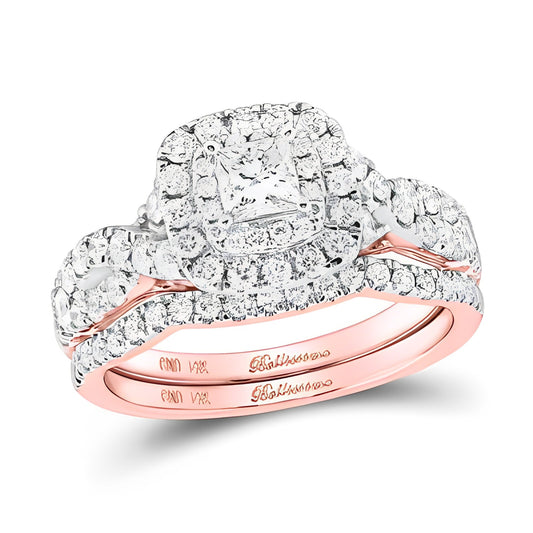 14K TWO-TONE GOLD PRINCESS DIAMOND BRIDAL WEDDING RING SET 1-1/4 CTTW (CERTIFIED)