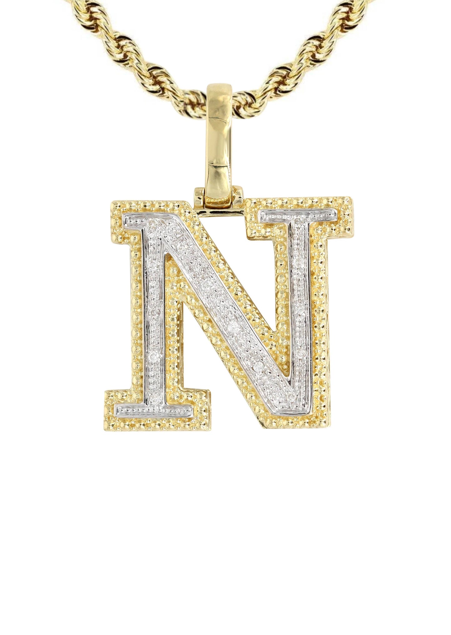 10k Yellow Gold Diamond Pendant Letter "N"