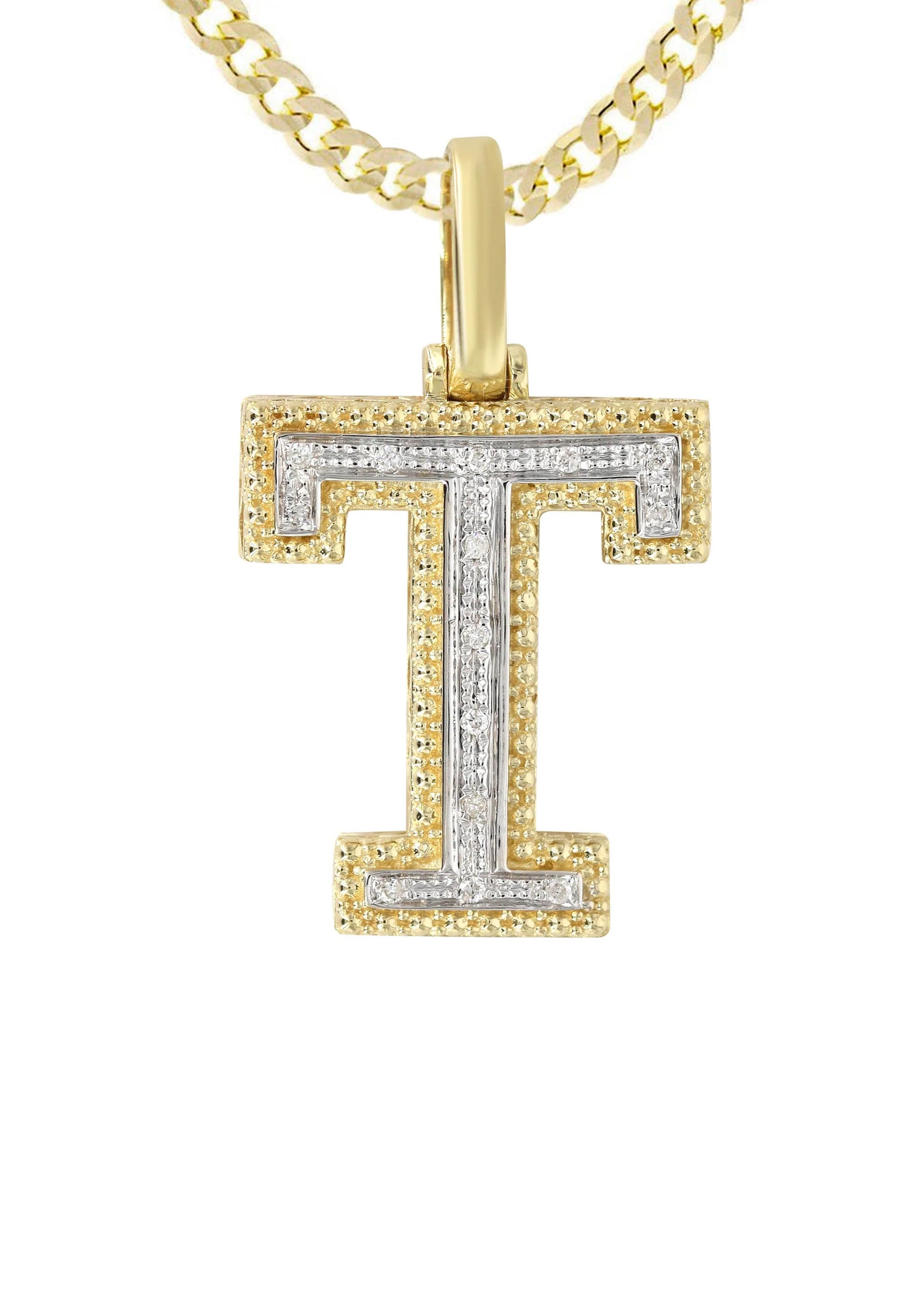 10k Yellow Gold Diamond Pendant Letter "T"