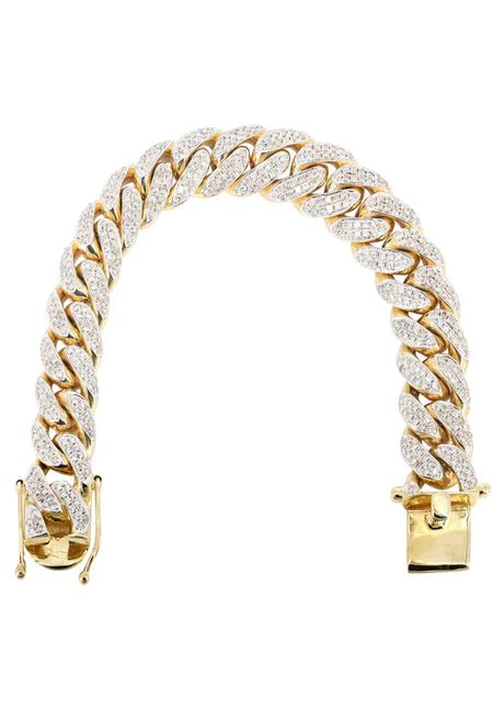 Mens Iced Out Diamond Miami Cuban Link Bracelet 10K Yellow Gold