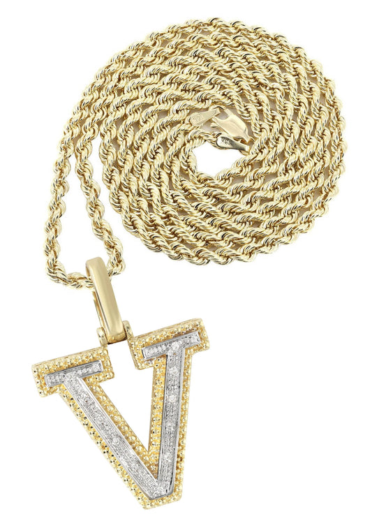 10k Yellow Gold Diamond Pendant Letter "V"