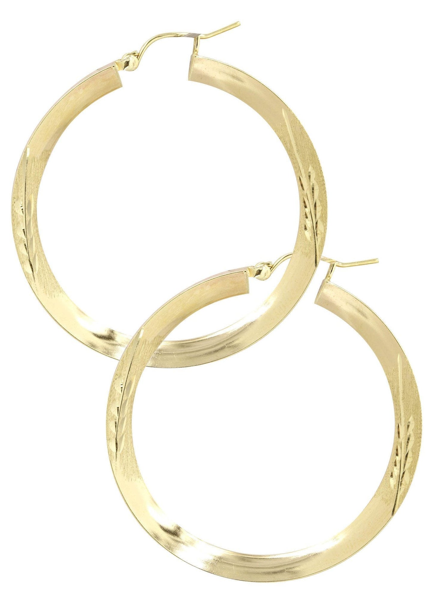 10K Gold Diamond Cut Hoop Earrings | Customizable Size