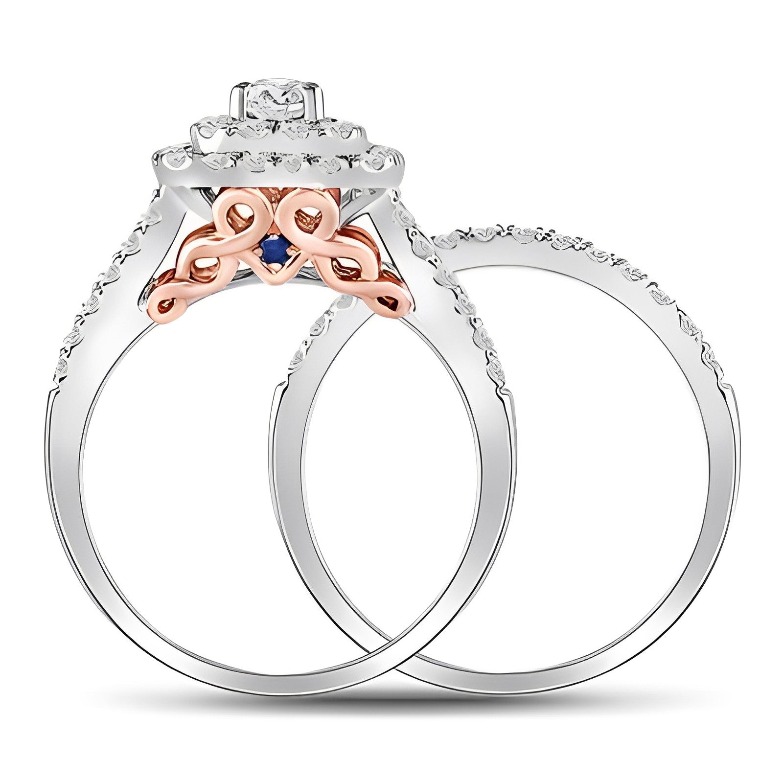 14K TWO-TONE GOLD ROUND DIAMOND BRIDAL WEDDING RING SET 1-1/4 CTTW (CERTIFIED)