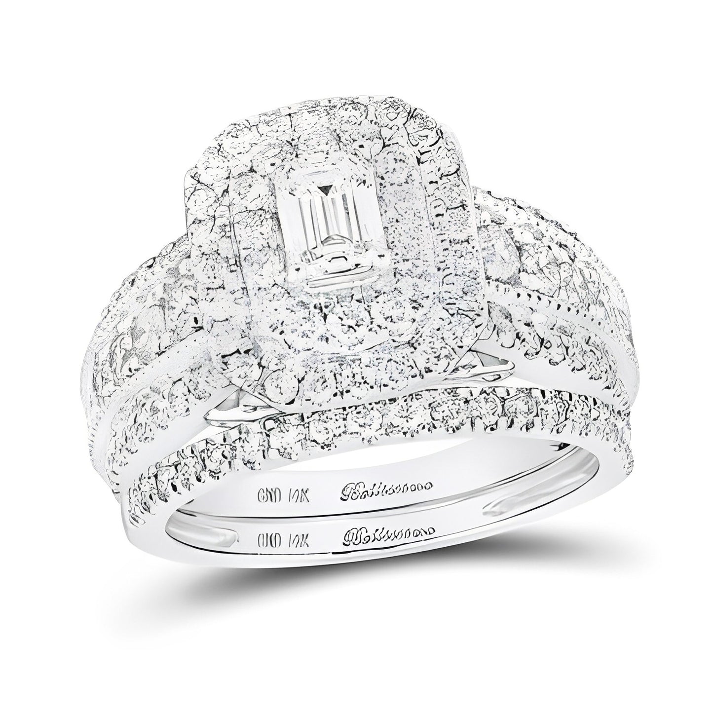 14K Two-Tone Gold Emerald Diamond Halo Bridal Wedding Ring Set 2 CT-TW (CERTIFIED)