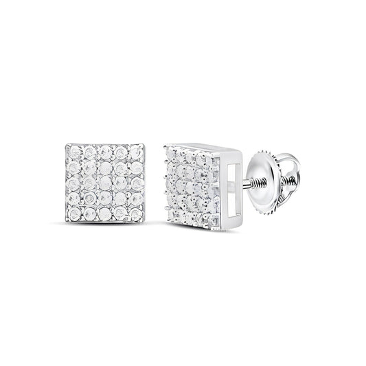 STERLING SILVER ROUND DIAMOND SQUARE EARRINGS 1/3 CTTW