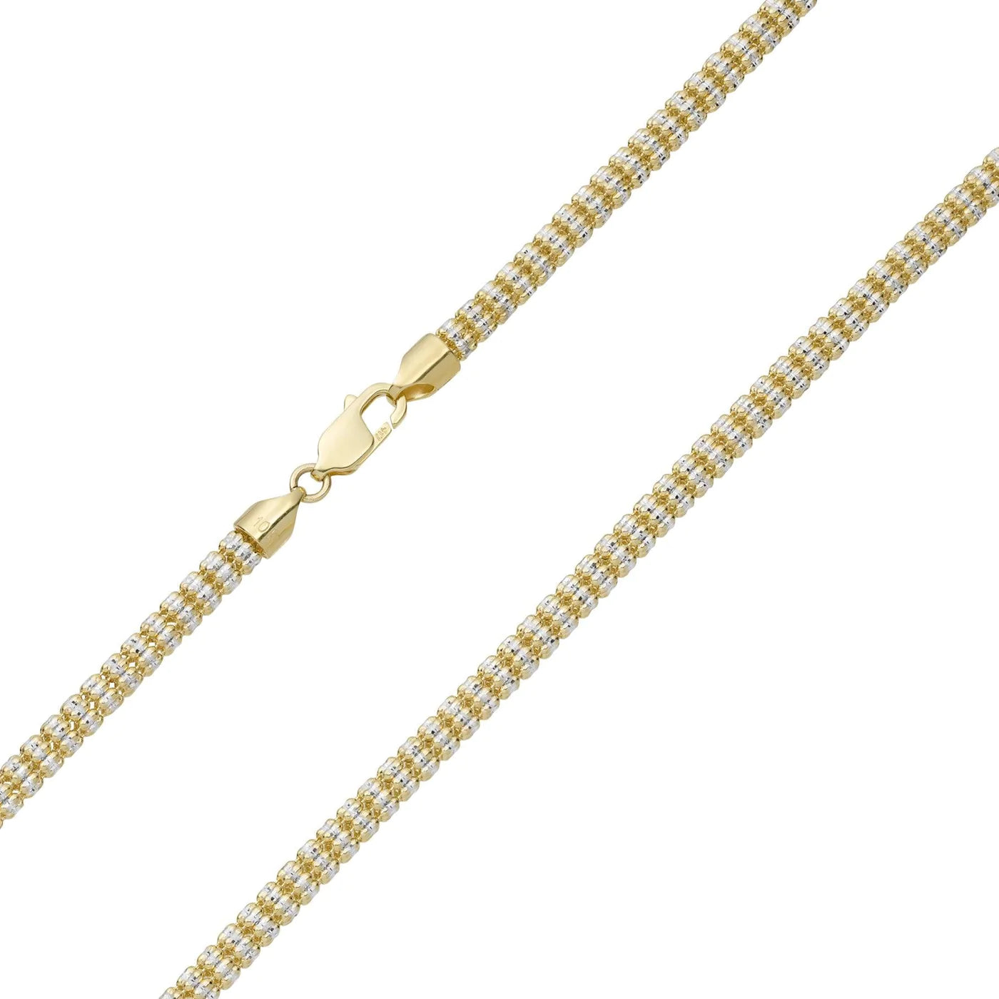 Two-Tone Diamond Cut Rollo Link Chain Real 10K Yellow White And Rose Gold