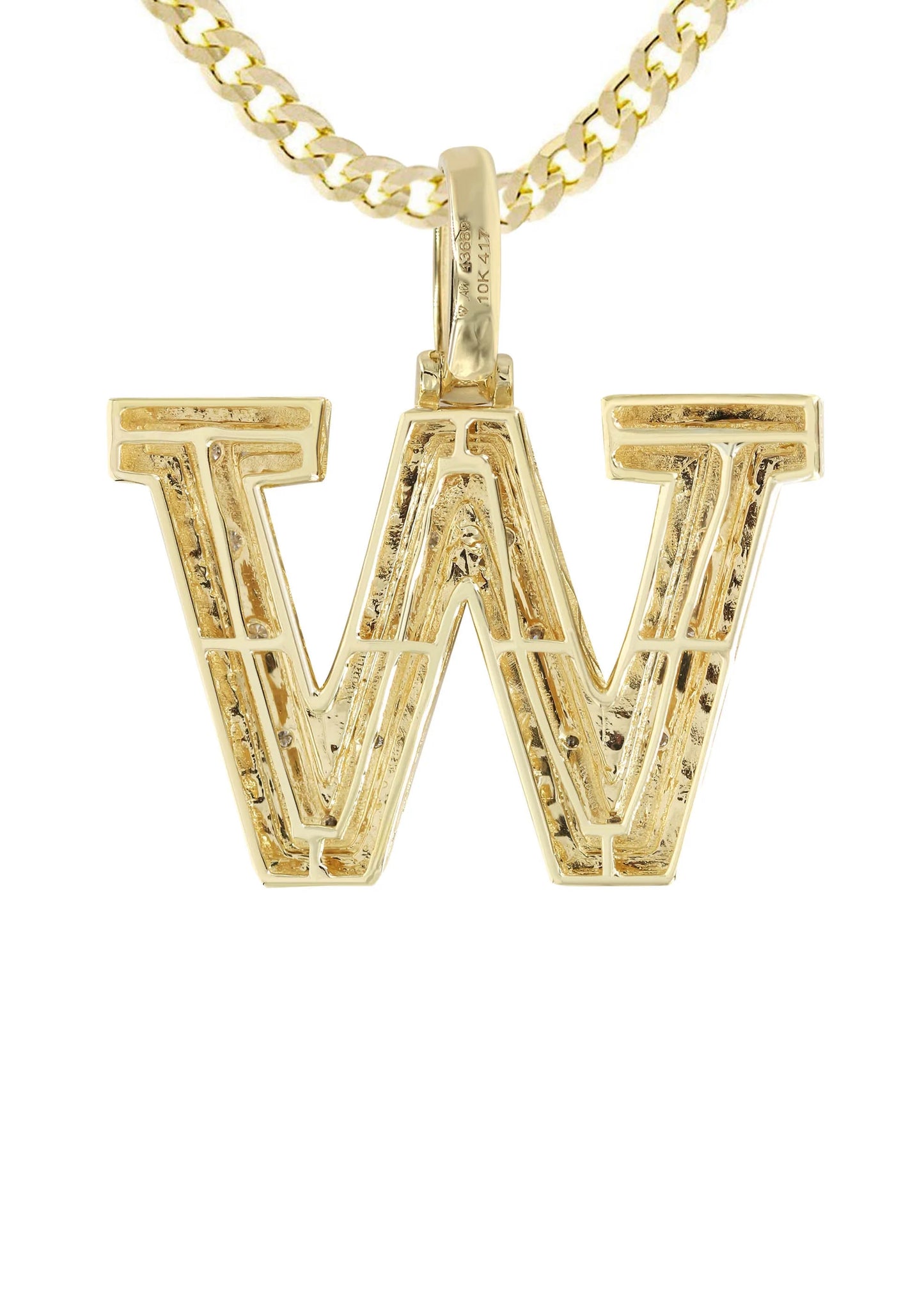 10k Yellow Gold Diamond Pendant Letter "W"