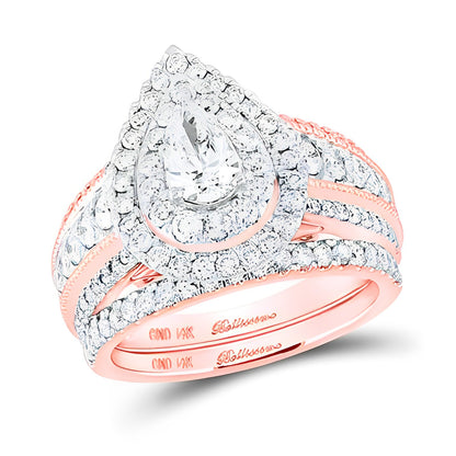 14K Two-Tone Gold Pear Diamond Bridal Wedding Ring Set 2 CT-TW (CERTIFIED)