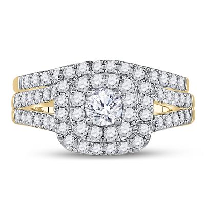 14K Two-Tone Gold Round Diamond Bridal Wedding Ring Set 1-1/4 CT-TW (CERTIFIED)