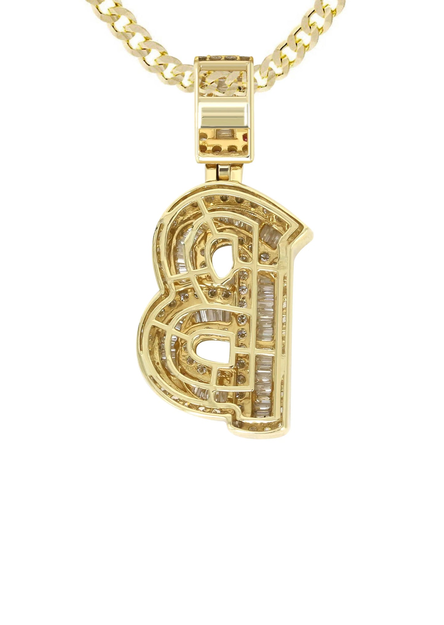14K Yellow Gold Letter "B" Baguette Diamond Pendant