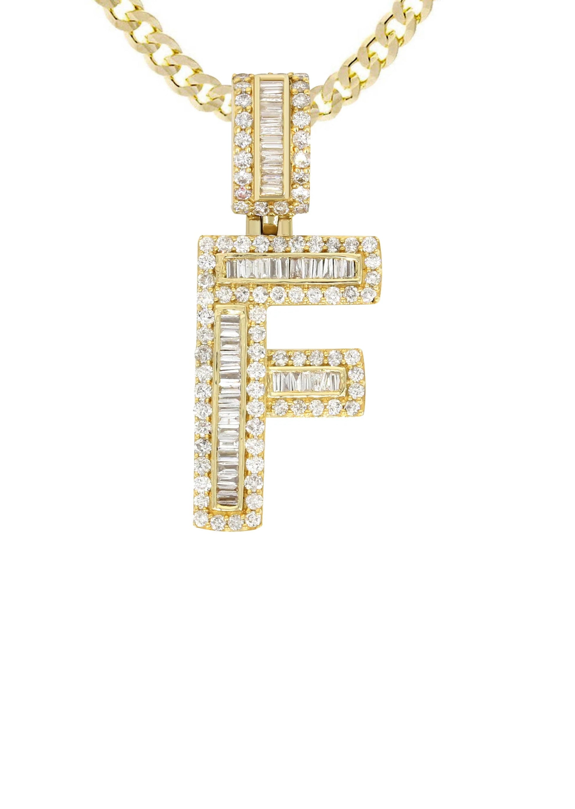 14K Yellow Gold Letter "F" Baguette Diamond