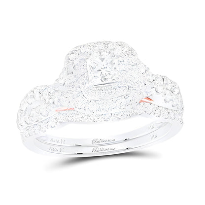 14K Two-Tone Gold Princess Diamond Bridal Wedding Ring Set 1-1/4 CT-TW (CERTIFIED)