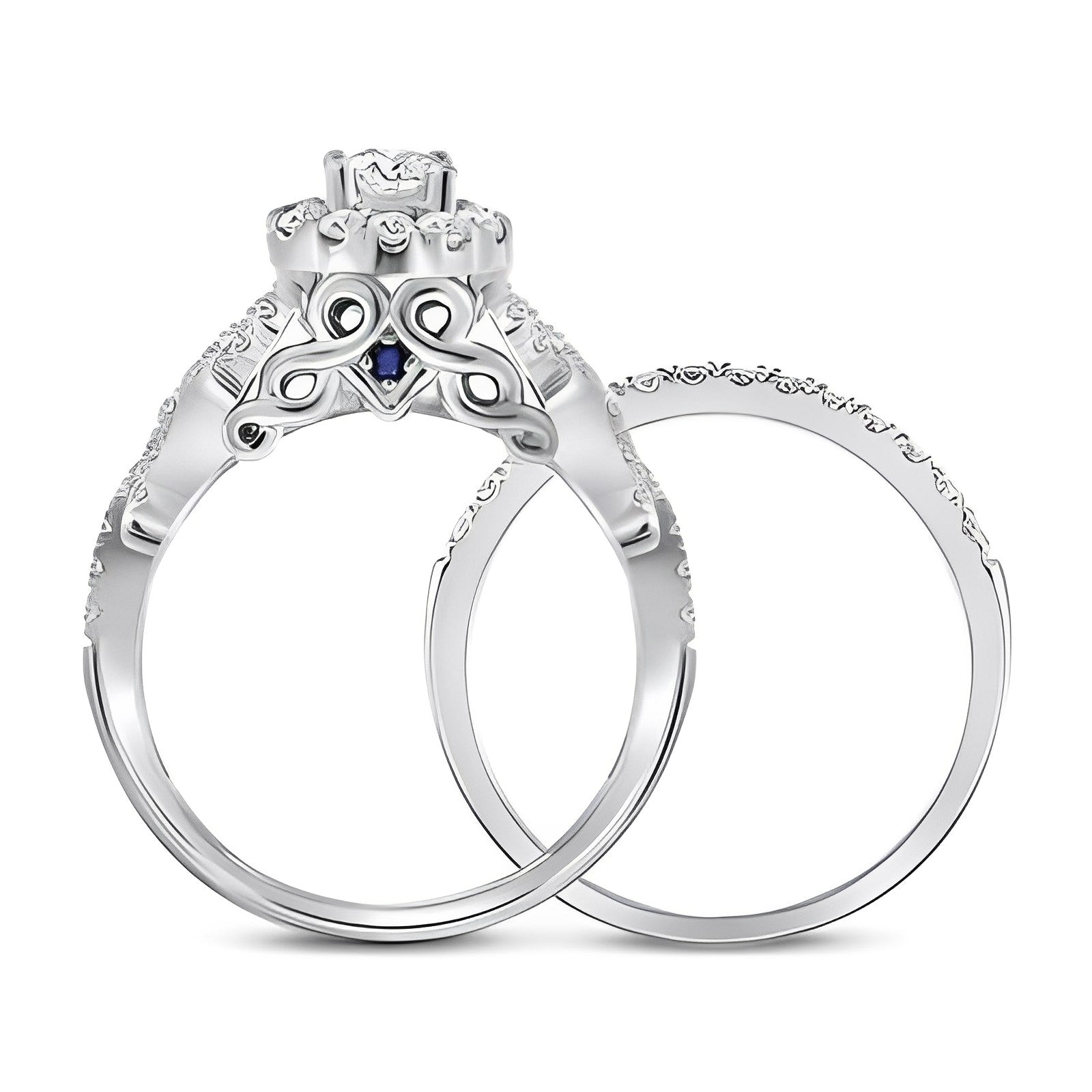 14K TWO-TONE GOLD ROUND DIAMOND BRIDAL WEDDING RING SET 1 CTTW (CERTIFIED)