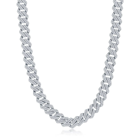 Sterling Silver 8MM Monaco Cuban Chain With Cz