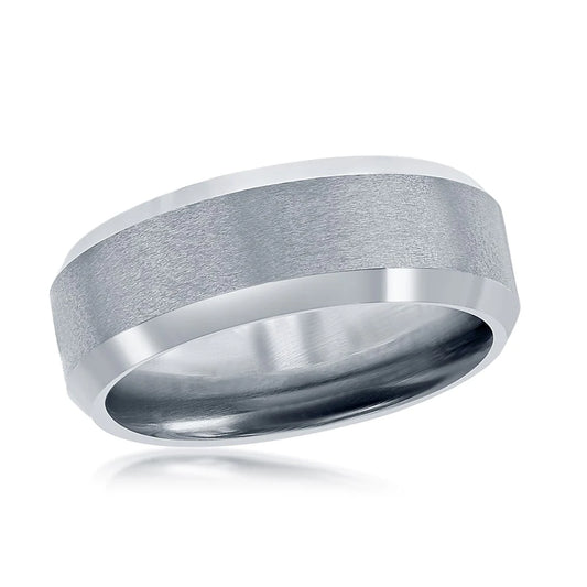 8MM Tungsten Ring - Polished & Brushed Silver