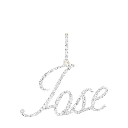 Men's Round Diamond JOSE Name Charm Pendant in 10KT White Gold