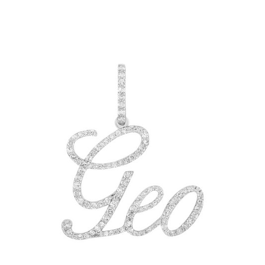Mens Round Diamond GEO Name Charm Pendant In 10KT White Gold