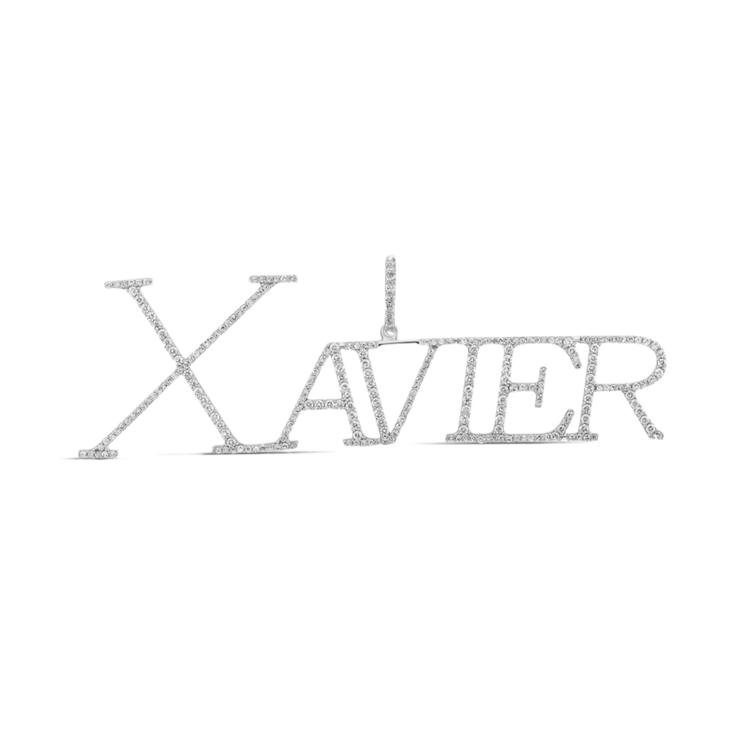 Mens Round Diamond XAVIER Name Letter Charm Pendant In 10KT White Gold
