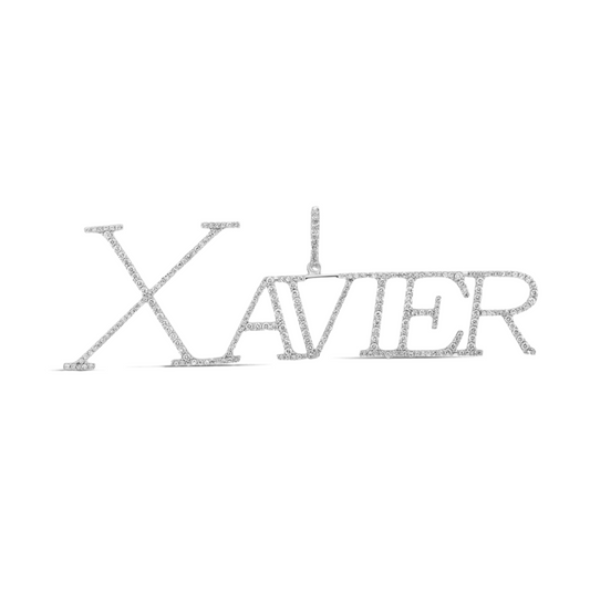 Mens Round Diamond XAVIER Name Letter Charm Pendant In 10KT White Gold
