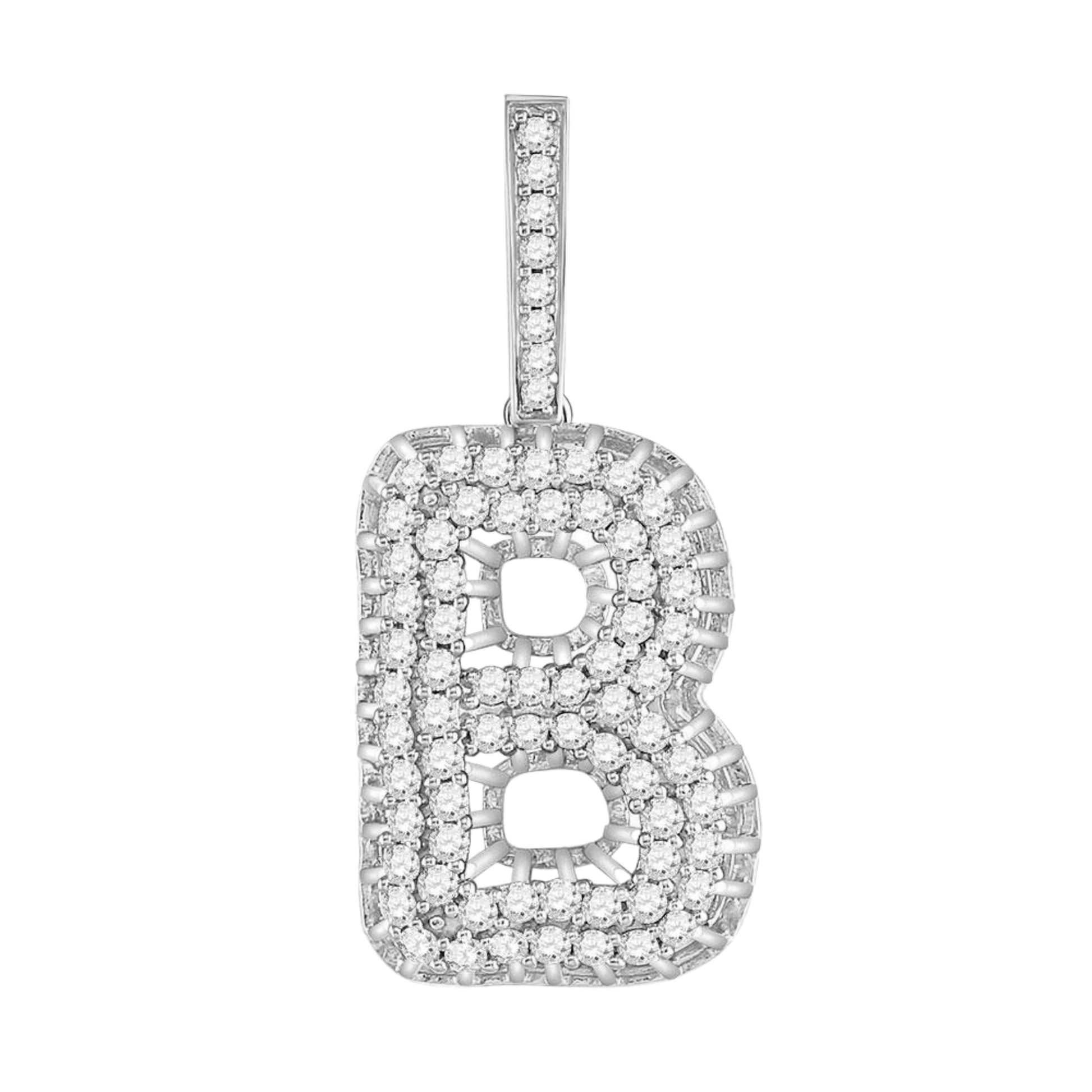 Men's Round Diamond "B" Letter Charm Pendant in 10KT Gold