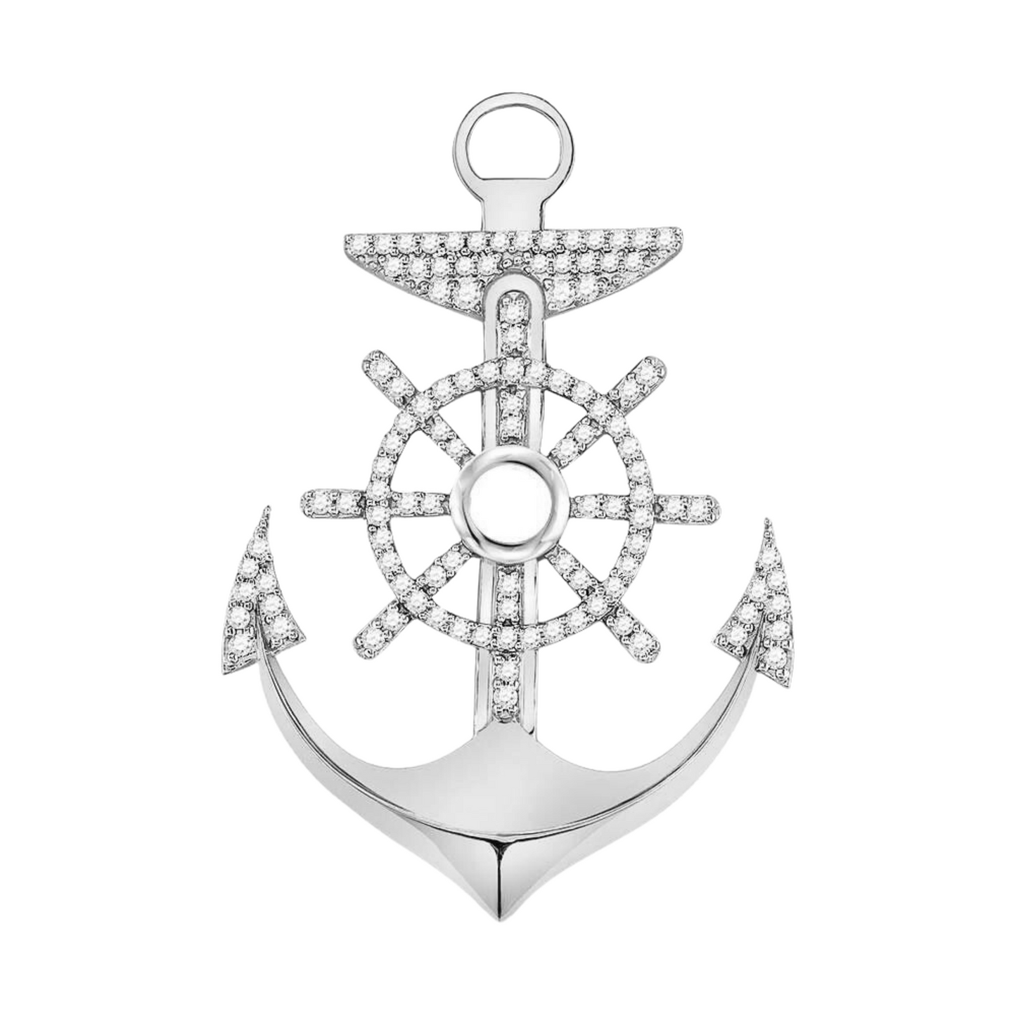 Gold Diamond Anchor Wheel Nautical Charm Pendant - 10KT Gold