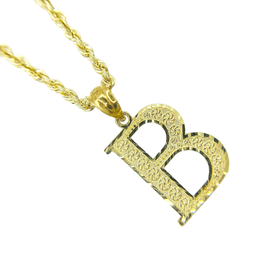 10k Gold Initials Letter Alphabet Diamond Cut Charm Pendant Necklace for Men/Women (Medium)