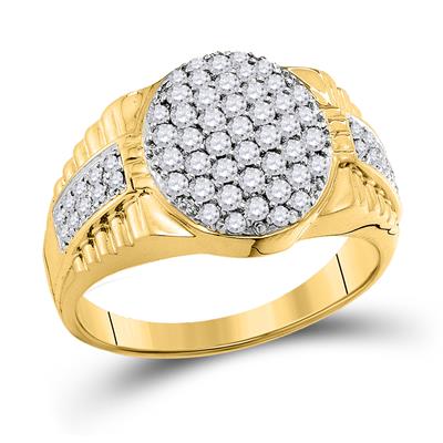 10K YELLOW GOLD ROUND DIAMOND OVAL CLUSTER RING 1 CTTW