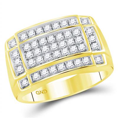 10K YELLOW GOLD ROUND DIAMOND RECTANGLE CLUSTER RING 1 CTTW