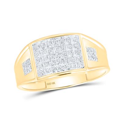 10K YELLOW GOLD ROUND PRONG-SET DIAMOND SQUARE CLUSTER RING 1/4 CTTW
