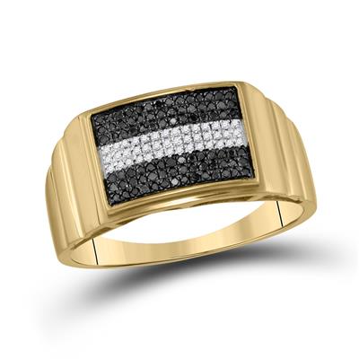10K YELLOW GOLD ROUND BLACK DIAMOND STRIPE CLUSTER RING 1/4 CTTW