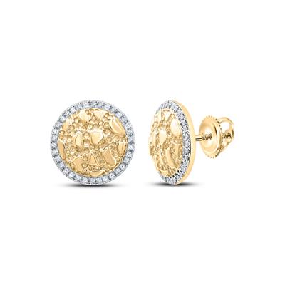 10K YELLOW GOLD ROUND DIAMOND NUGGET CIRCLE EARRINGS 1/6 CTTW