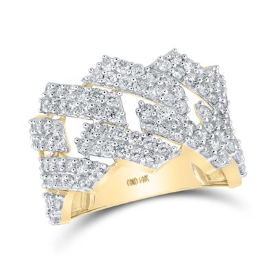 14K YELLOW GOLD ROUND DIAMOND STRAIGHT CUBAN BAND RING 2-1/3 CTTW