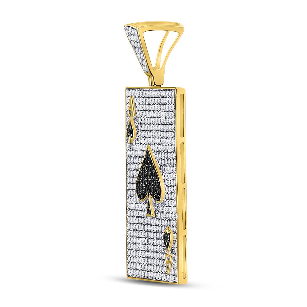Gold Diamond Black Color Enhanced Diamond Ace Spades Card Pendant - 10KT Gold